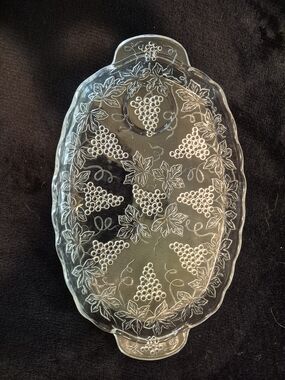 Vintage Clear Pressed Glass Grapevine Chip and Dip Platter